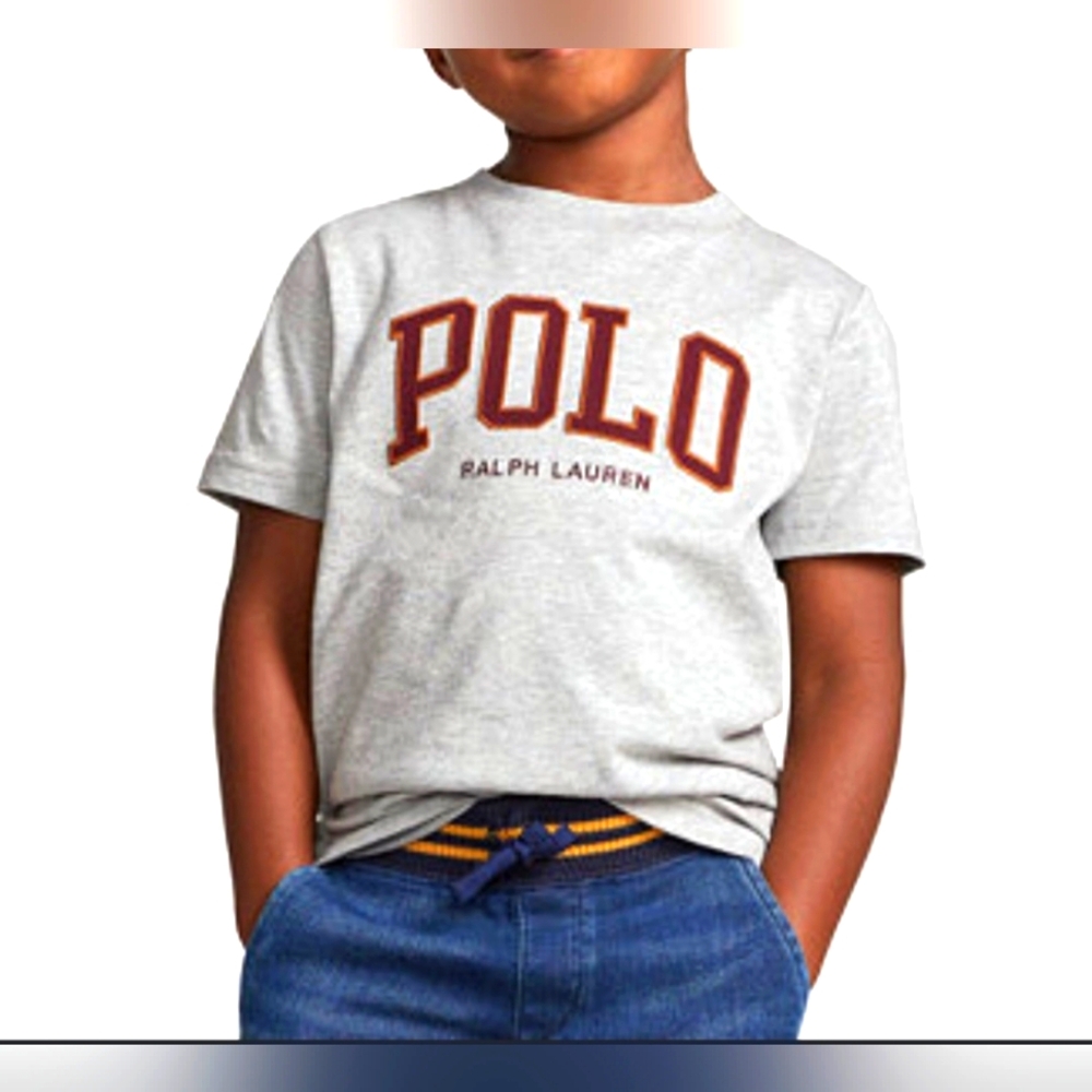Polo Ralph Lauren Jersey T-Shirt Boys  Gray Embroidered Logo Preppy Size 5